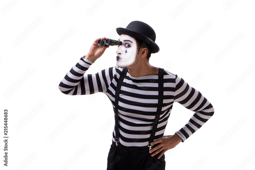 Mime with binoculars isolated on white background Mime with binoculars isolated on white background