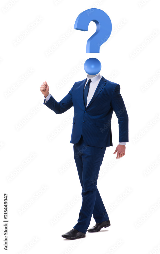 Businessman with question mark instead of head Businessman with question mark instead of head