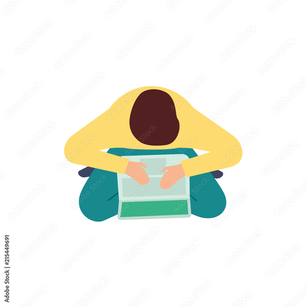 Character Sit Down Typing Top View Character Sit Down Typing Top View