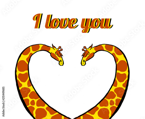 Photography Pretty loving illustration with two giraffes