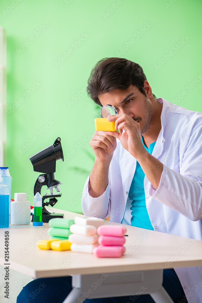 Chemist testing soap in the lab Chemist testing soap in the lab