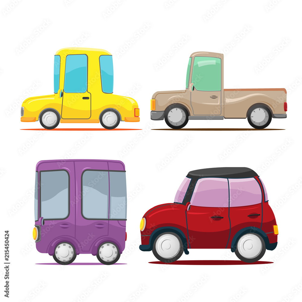 Cute Cars Cartoon Collection Set Vector