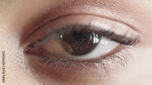 close up portrait woman eye blinking beautiful human iris detail natural beauty optical health