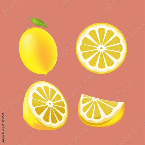 Lemon Yellow Fruit Isolated Set Vector