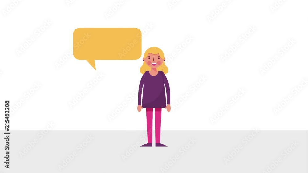 woman cartoon character with speech bubble animation woman cartoon character with speech bubble animation