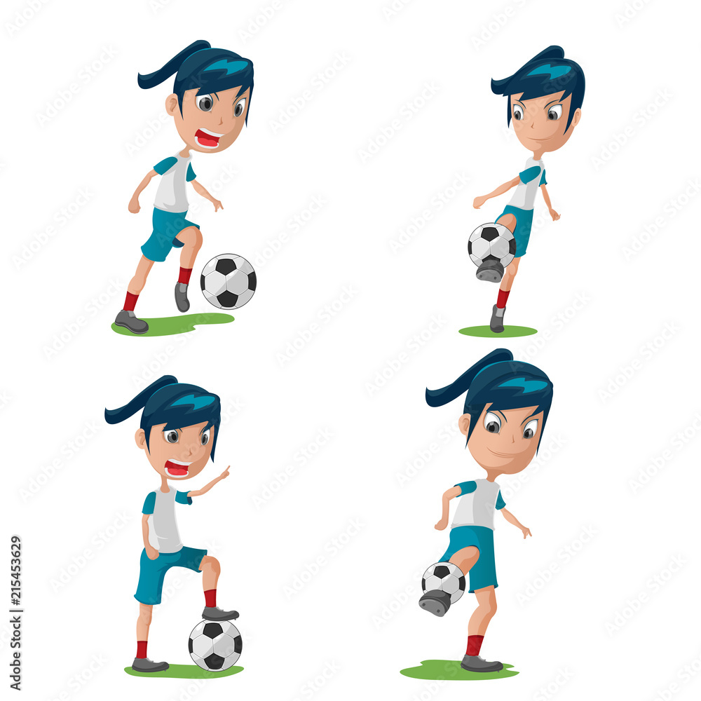 Woman Soccer Player Character Pose Set Vector