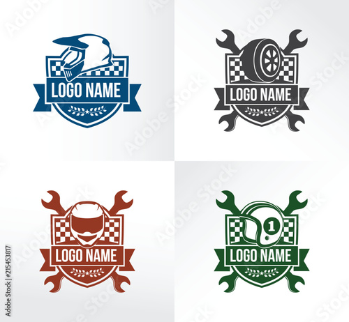 automotive motor sport racing badge emblem vector logo design set
