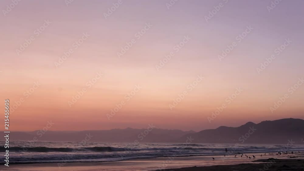 People Walking into waves during purple colored sunset People Walking into waves during purple colored sunset