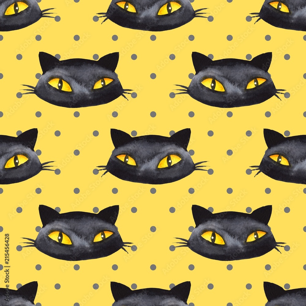 watercolor seamless patterrn with funny black cats watercolor seamless patterrn with funny black cats