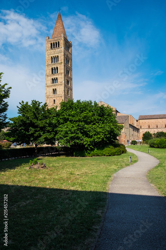Pomposa Abbey, benedictine monastery medieval church and campanile tower. Codigoro, Ferrara, Emilia Romagna, Italy, Europe. photo