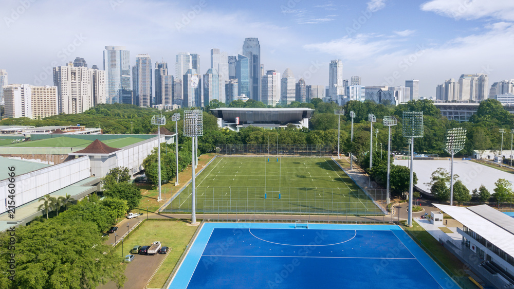 Naklejka premium Beautiful Senayan stadium complex under blue sky