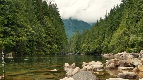 Allouette Lake, vancouver, BC, Canada. Mountains and trees by the lake. photo