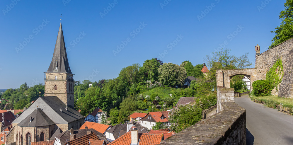 Panorama of the church and city walls of Warburg, Germany