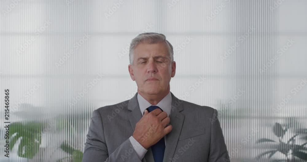 portrait handsome mature businessman executive preparing for meeting checking tie looking confident serious corporate professional in office slow motion portrait handsome mature businessman executive preparing for meeting checking tie looking confident serious corporate professional in office slow motion