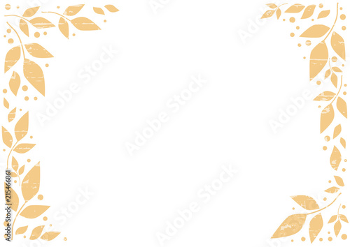 White background with decorative frame of orange leaves and dots and texture for decoration, scrapbooking paper, sheet of book or notebook, wedding invitation, greeting card, text, family tree