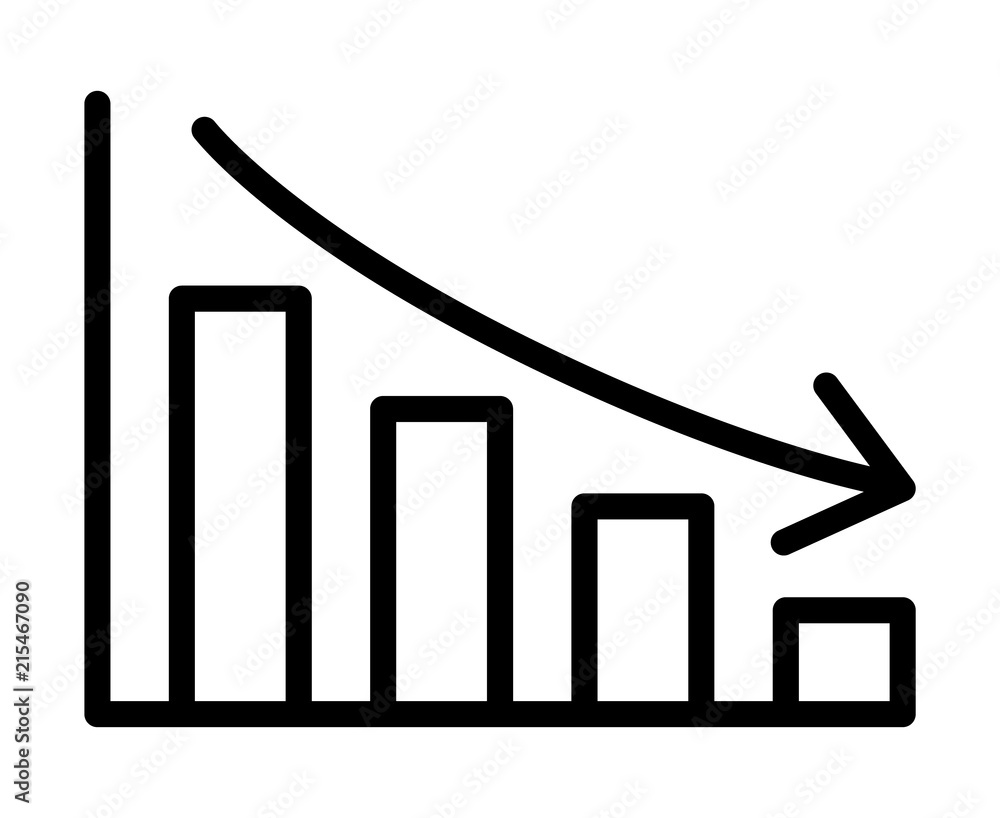 Stock market crash or economic / financial recession with falling bar graph line art vector icon for finance apps and websites Stock market crash or economic / financial recession with falling bar graph line art vector icon for finance apps and websites