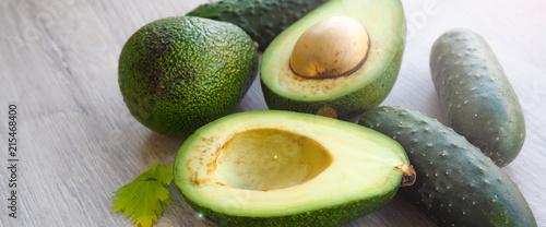 banner for website, fresh avocado in the drawer, space for text, dieting, clean eating, vegetarian, vegan, fitness, healthy lifestyle concept