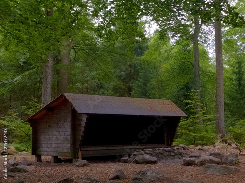 Wind shelter in the middle of forest in Sweden