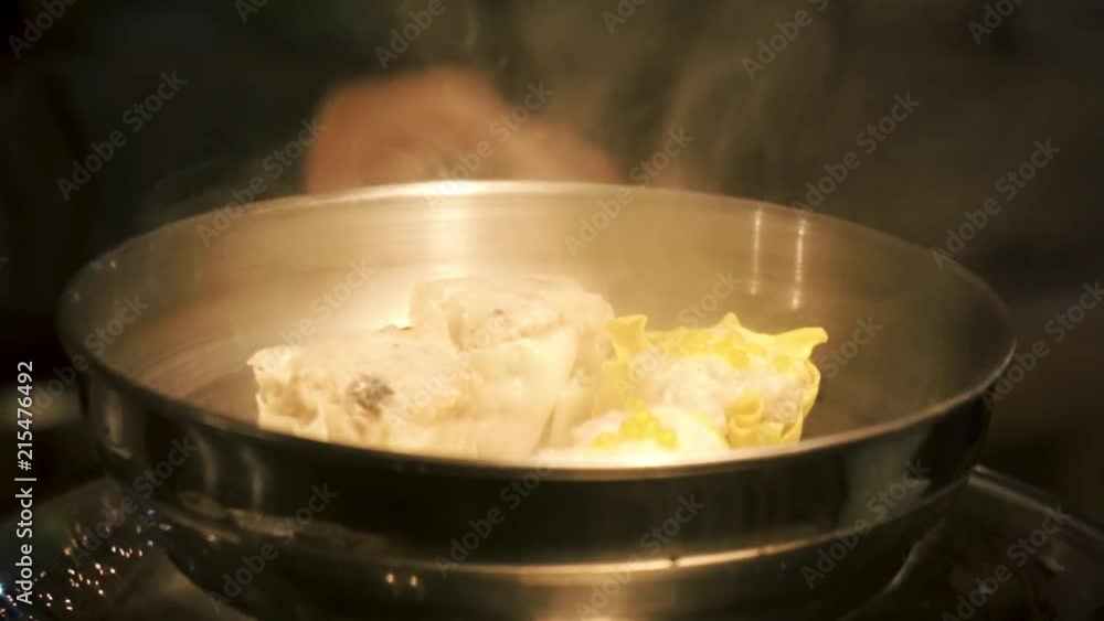 SLOW MOTION: Cooking steamed dumpling siu mai Shumai SLOW MOTION: Cooking steamed dumpling siu mai Shumai