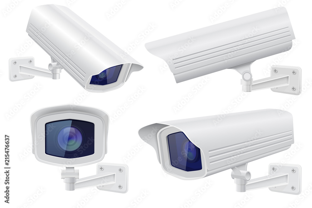 Security camera set. White CCTV surveillance system Security camera set. White CCTV surveillance system