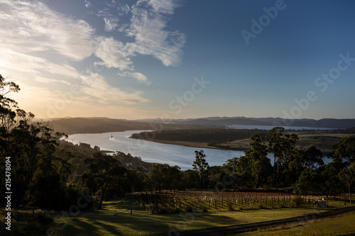 Late afternoon sun overlooking the Tamar river, Tasmania, Australia