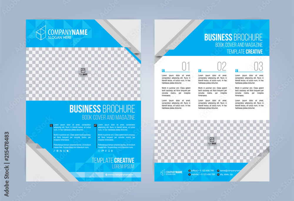 Blue and White Business Brochure. Leaflets Template. Cover Book, Magazine. Vector illustration