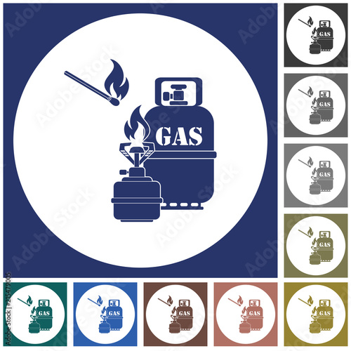 Camping stove with gas bottle icon vector