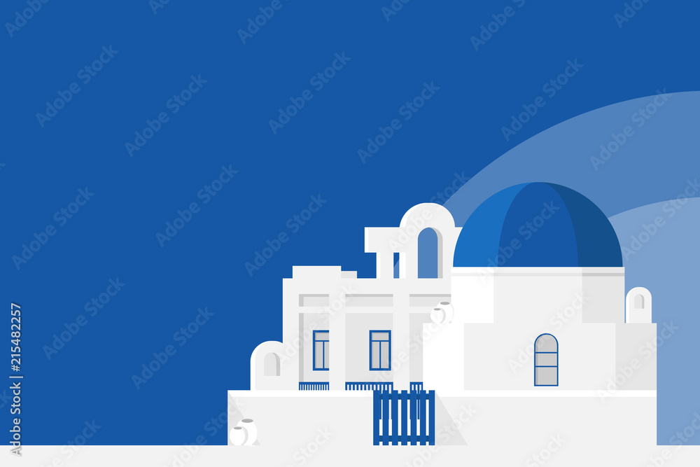 Fototapeta Santorini wyspy krajobraz. Grecka śródziemnomorska architektura.