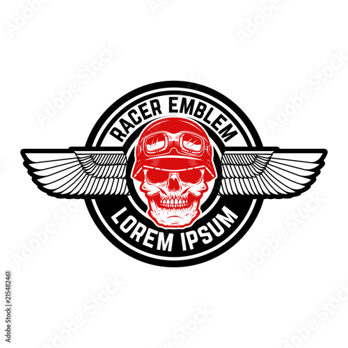 Emblem with winged skull. Design element for emblem, sign, label.