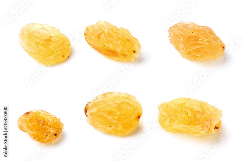 Six raisins on white