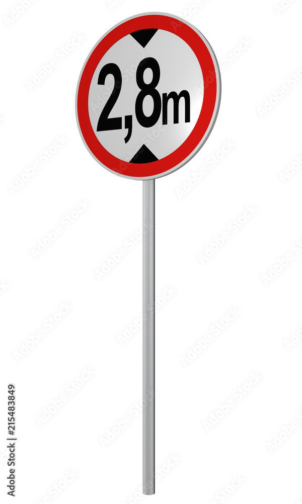 deutsches Verkehrsschild: tatsächliche Höhe, 2.8m. 3d render deutsches Verkehrsschild: tatsächliche Höhe, 2.8m. 3d render