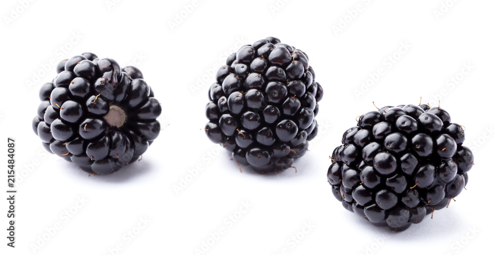 three ripe blackberries on white three ripe blackberries on white