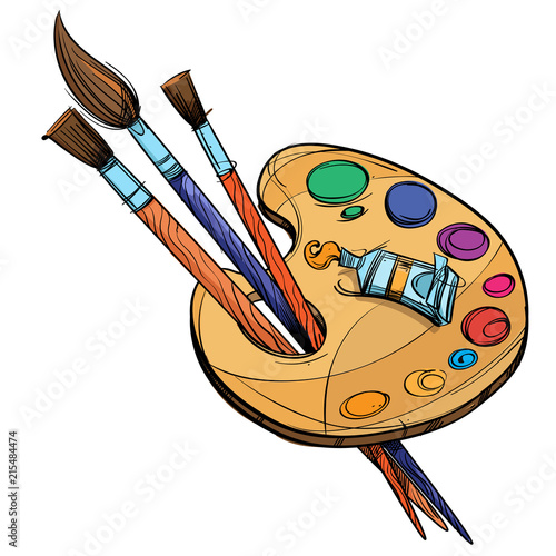 Artist's palette with paints and brushes.