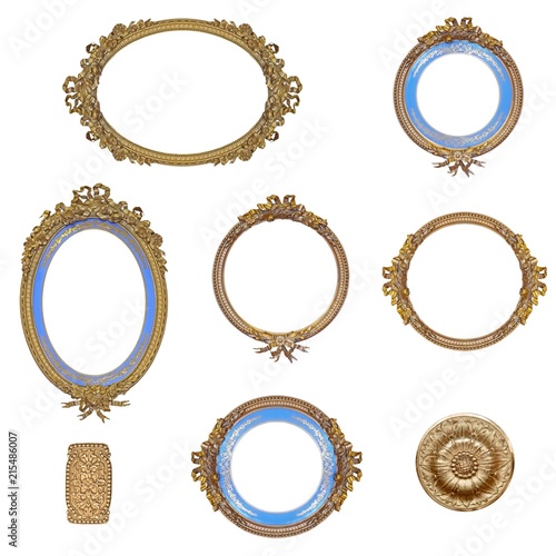 Set of golden frames for paintings, mirrors or photos