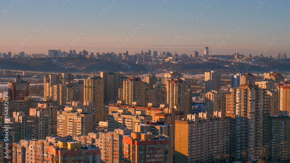 a modern city, view from the roof of a tall house