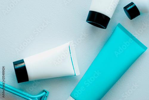 Close-up of cosmetic products. Set of skin care essentials photo