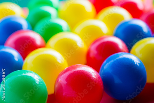 close-up of various colored balls with blurred background