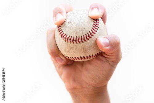 Two seam fastball grip - close up on a white background with copy space.
 photo