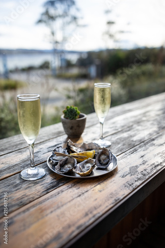 Oysters and champagne in Bruny Island, Tasmania, Australia
