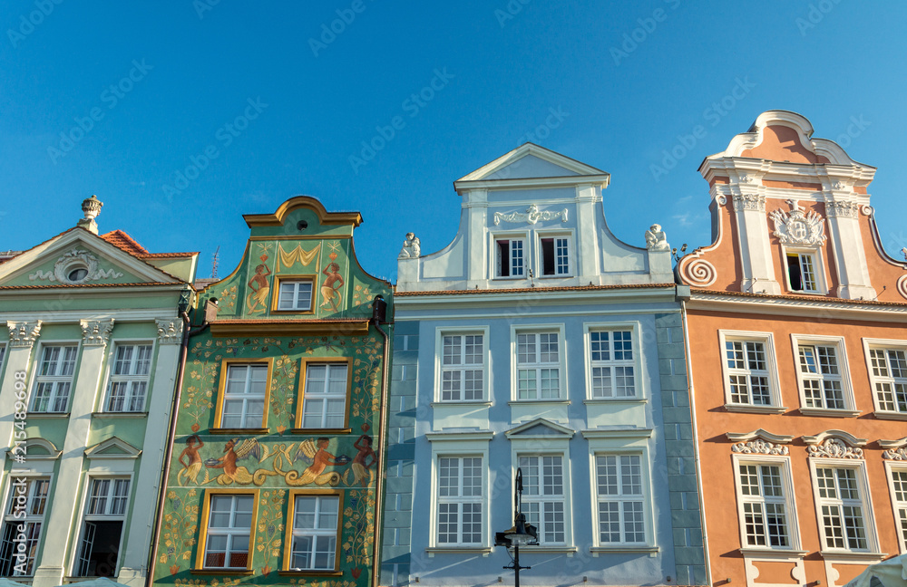 Fototapeta premium magnificent ancient architecture in the style of the Renaissance. Colorful and so different buildings of the ancient city of Poznan.