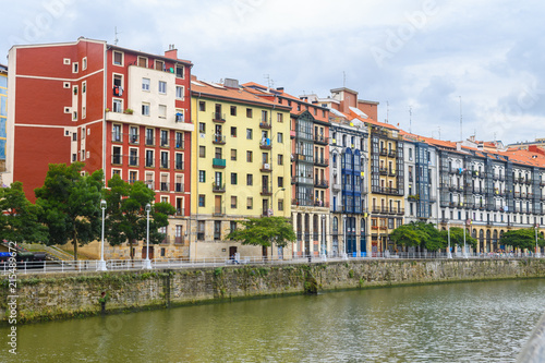 colorful houses of bilbao old town, Spain