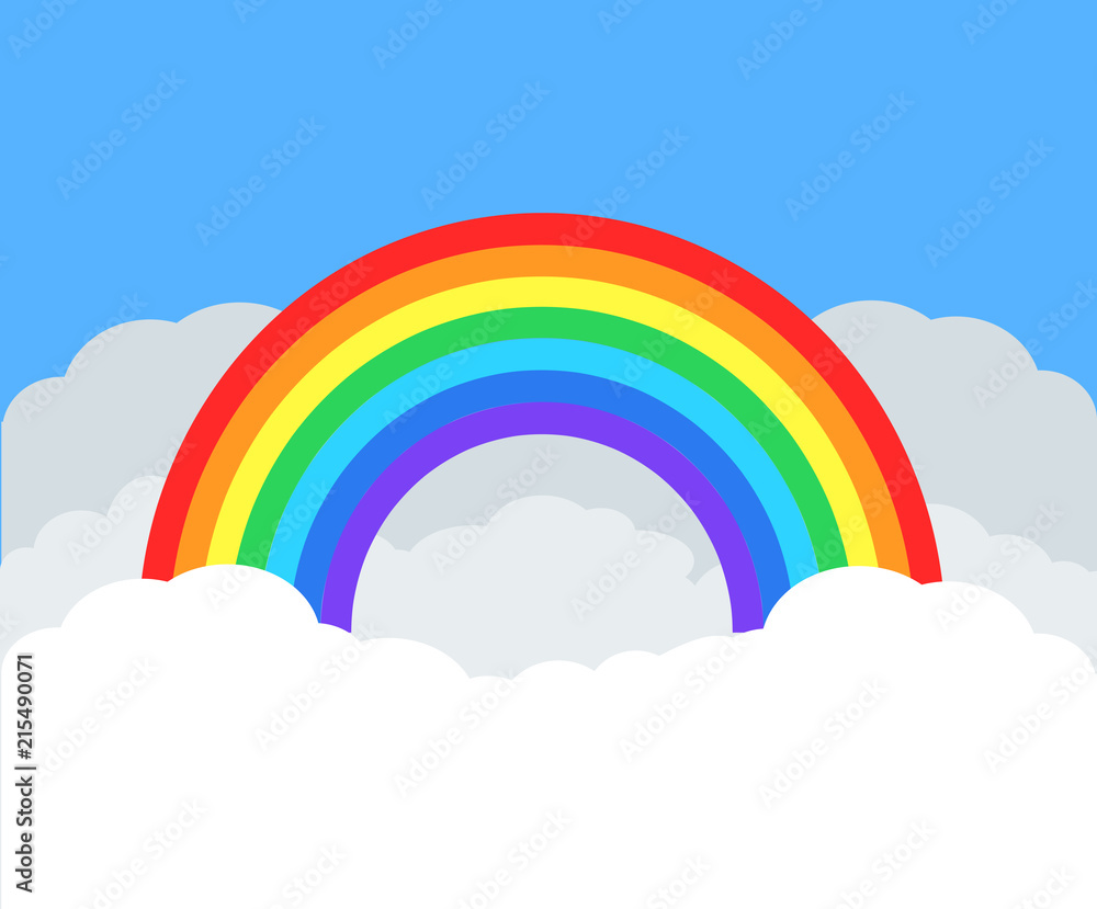 Colorful rainbow in white cloud on blue sky, stock vector illustration Colorful rainbow in white cloud on blue sky, stock vector illustration