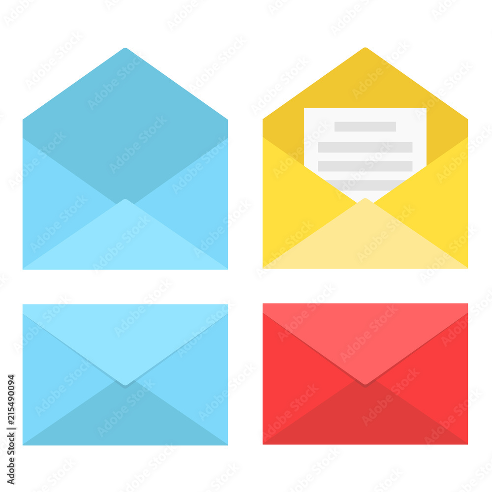 Set of closed and open envelopes with document, stock vector illustration Set of closed and open envelopes with document, stock vector illustration