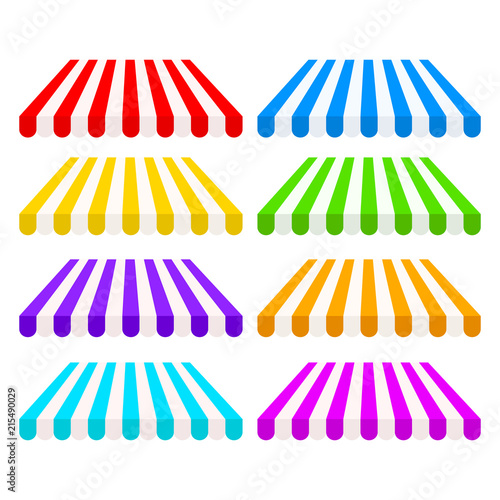 Set of striped awnings tent for shop design, stock vector illustration