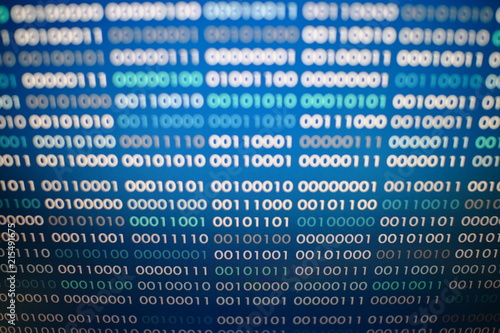blue binary code. blocks of binary data. Blockchain concept. blue background with computer digital binary code bit number one and zero text.