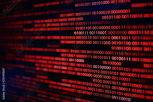 red binary code. computer technology background. red binary code computer language data transfers. unsecured and dangerous big data and ai artificial intelligence cyber network.