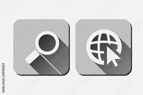 Icono gris de lupa e internet.