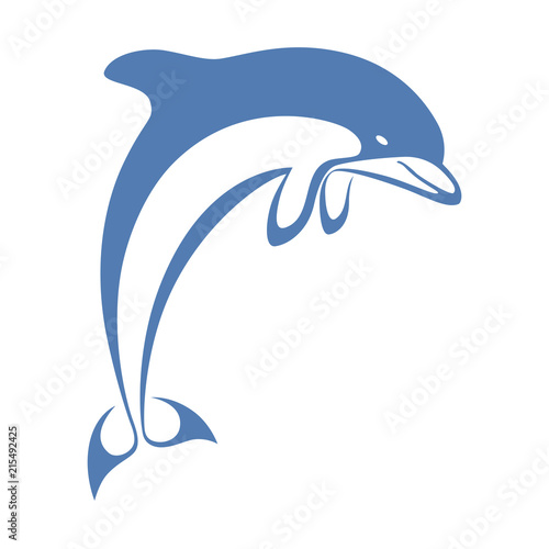 Icon jumping dolphin. Monochrome symbol dolphin isolated on white background. Logo template. Sign dolphin. Sea symbol. Vector illustration