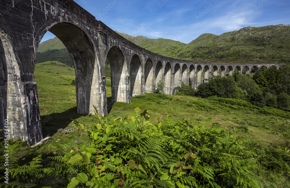 Glenfinnan historic rail viaduct in Scottish Highlands, Uniited Kingdom.