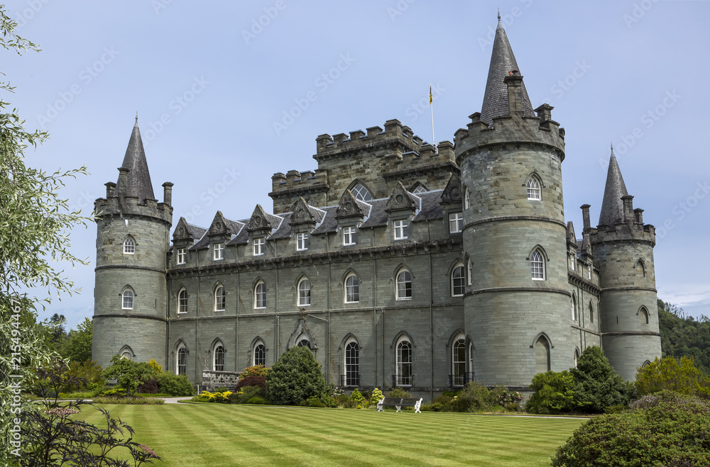 Fototapeta premium Inveraray Castle is an estate house near Inveraray in the county of Argyll, in western Scotland, on the shore of Loch Fyne,It has been the seat of the Duke of Argyll, chief of Clan Campbell.